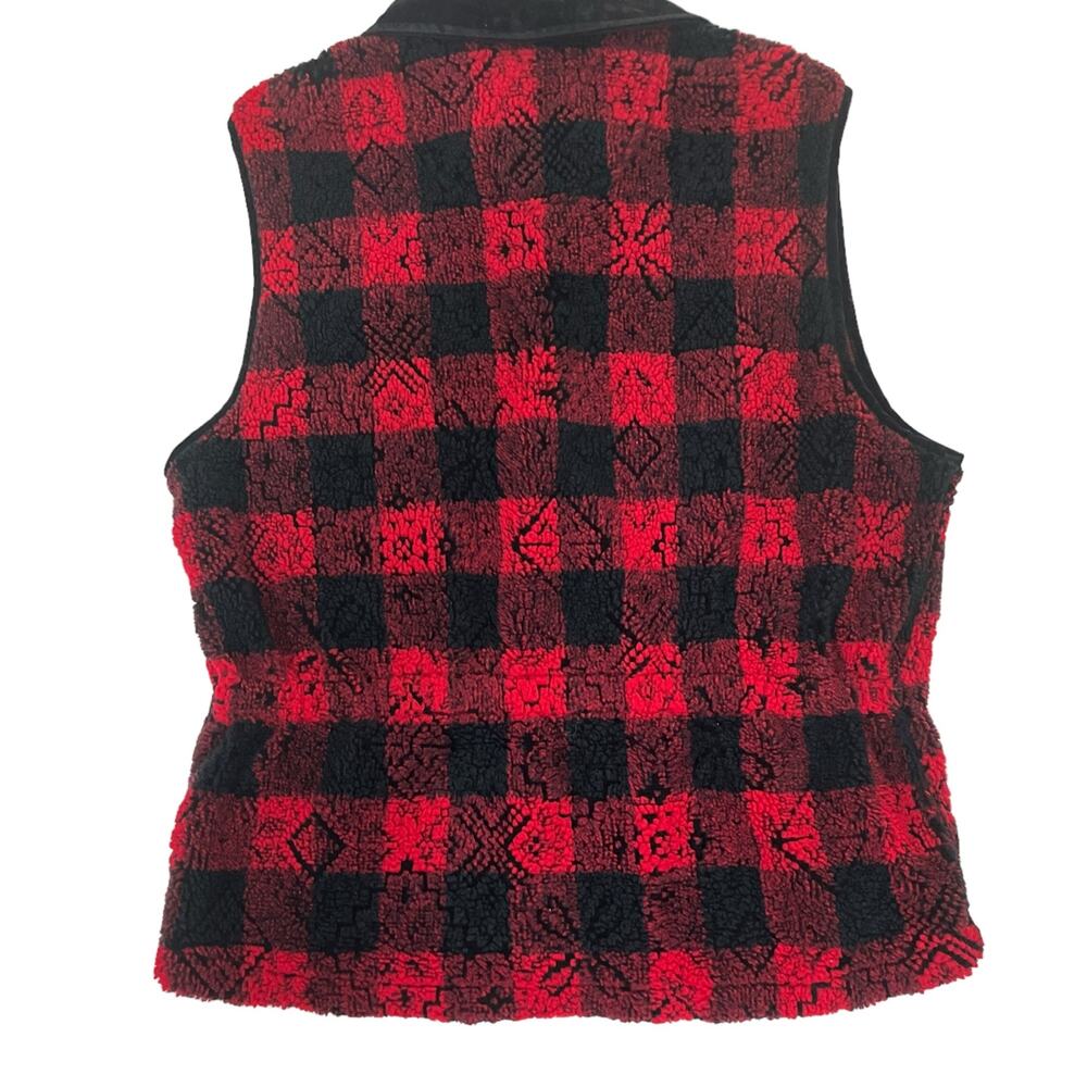 Woolrich Fleece Vest Buffalo Check Women’s Sz M Collar Zip Red Black Outerwear - Picture 3 of 12
